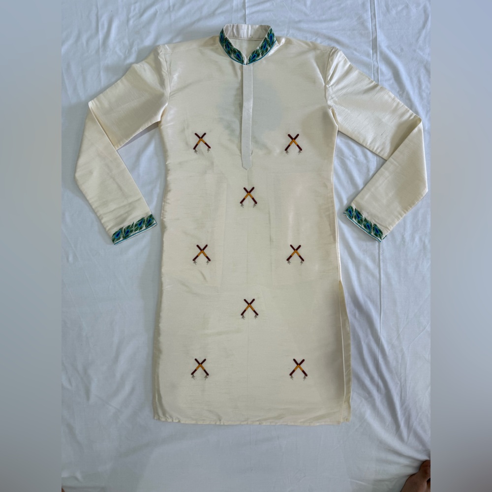 Elegant Cream Hand- Embroidered garba themed Kurta